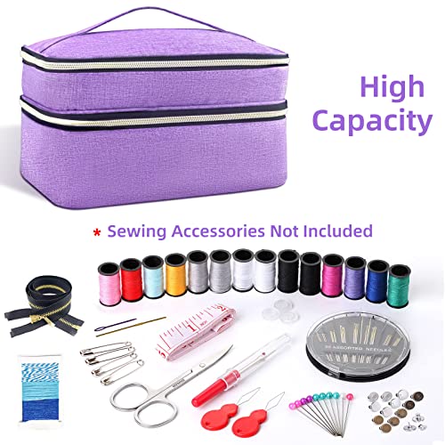 Sewing Organizer Bag - 11.5"x8"x6" Double-Layer Sewing Box with Storage for Scissors, Thread, Pins, Needles, Clips (Purple) - color: Purple