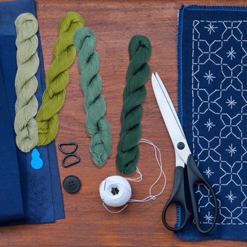FREEBLOSS 4 Pcs Sashiko Thread Sashiko Skein 100M * 4 Colors Pure Cotton Embroidery Thread Japanese Sewing Threads Quilting and Embroidery Kit Supplies, Dark Green