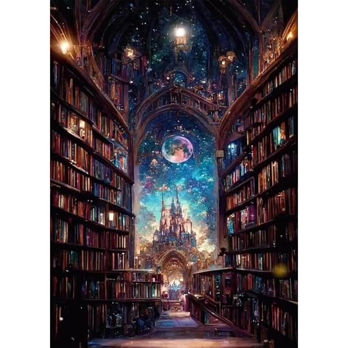 Castle Stamped Cross Stitch Kits for Adults -Library Embroidery Kits for Beginners Adults,11 CT Patterns Dimensions Counted Cross Stitch Kits for Adults Arts Craft 12x16 inch - color: Cross stitch-30