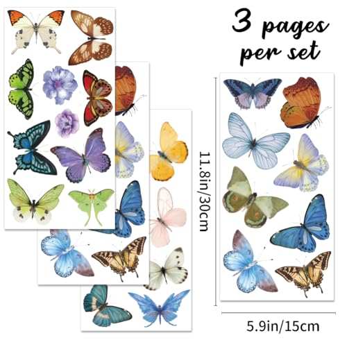3 Sheets Butterfly Rub on Transfers Waterproof Furniture Transfers Decals Vintage Butterfly Flower Rub on Decals Wood DIY Transfer Stickers for Door Wall Cabinet Crafts Home Decor 6" x12" - style: Butterfly
