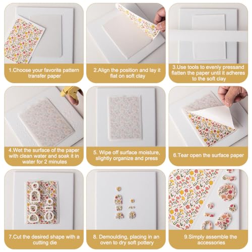 KABAKE Polymer Clay Transfer Paper 4 PCS Colorful Flowers Water Soluble Transfer Sheet for Earrings Jewelry Making - color: Butterfly Flower