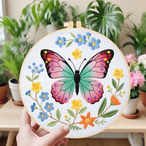 ORIGACH 6 Pack Butterfly & Flower Wreath Embroidery Kits for Beginners - style: Butterfly & Flower