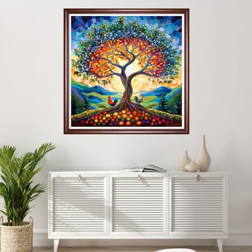 Redxing Stamped Cross Stitch Kits Full Range of Embroidery Starter Kits- Needlepoint Counted Cross Stitch Kits for Beginner Adults 11CT Printed Embroidery Kit-Colorful Tree Sunrise 18x18 inchs - color: DIYArtsKit07