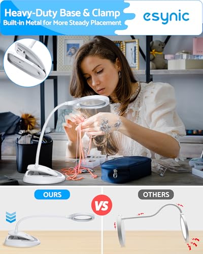 eSynic Desktop Magnifying Glass with 15 LED Lights-800mAh Rechargeable
