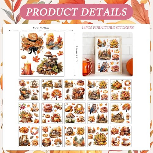 16 Pcs Fall Rub on Transfers for Crafts Furniture 5.9 x 5.9 Inch - color: Farm Harvest
