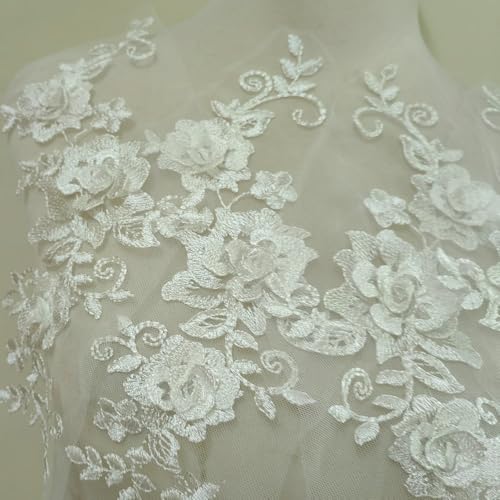 2 Pair 29 * 13cm Red/Pink/Purple/Sky Blue Wedding Dress Lace Shirt Accessories Embroidery Lace Garment Design DIY Accessories (White) - color: white