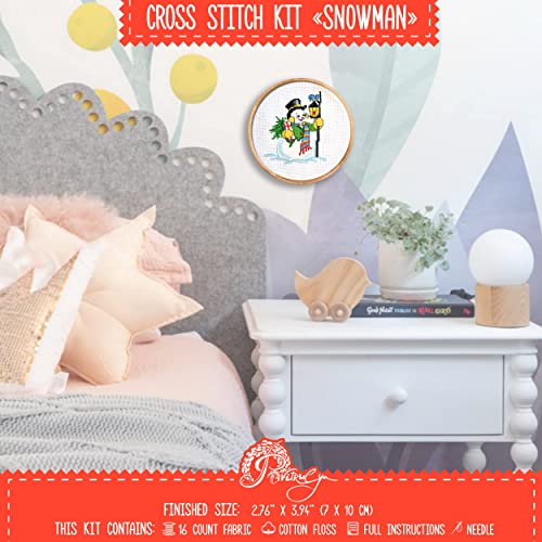 Counted Cross Stitch Kit 'Snowman' - Embroidery Set for Christmas Holidays - color: Snowman