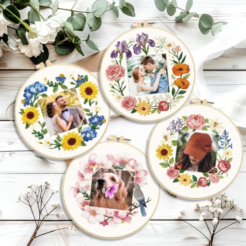 ORIGACH 4 Pack Floral Frame Embroidery Kits for Beginners - style: Floral Frame