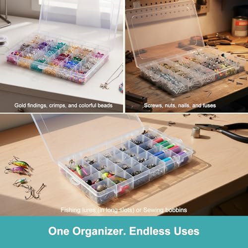 4 Pack 36-Grid Adjustable Organizer Box, Clear Storage for Beads & Jewelry - size: 4 Pack