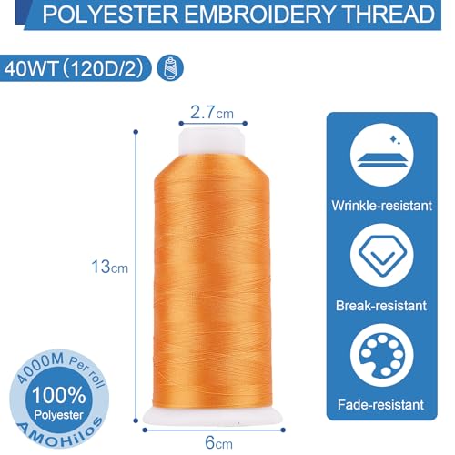 High Tenacity Polyester Embroidery Machine Thread 40WT(120D/2) 4000M Per Spool for Commercial and Domestic Embroidery Machine (Marmalade-1755) - color: Marmalade-1755