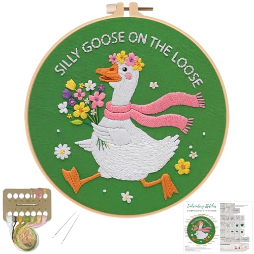 Louise Maelys Silly Goose Embroidery Kit for Beginners, Floral DIY Craft - color: Silly Goose
