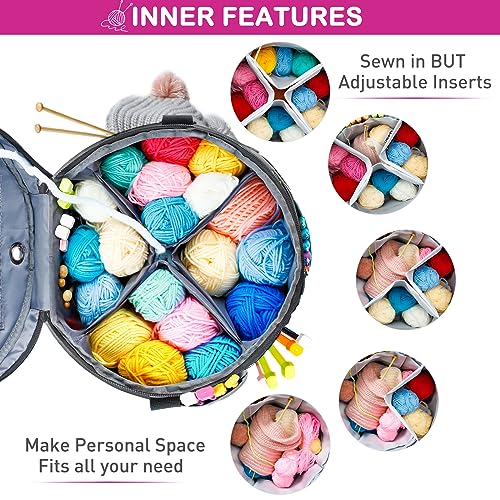 MYBAGZING Expandable Crochet Bag Organizer w/Yarn Grommets& Zipper Closure - color: Pink-Ⅱ, size: Medium-Zipper Closure