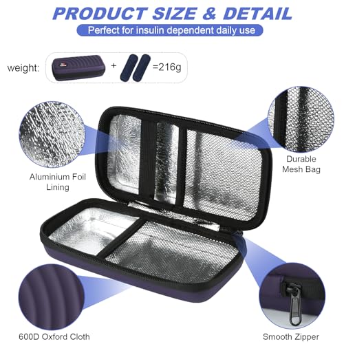 CDBXPRG Insulin Cooler Travel Case, 2 Ice Pack TSA Approved Dark Purple - color: Dark Purple