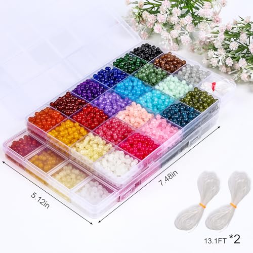 XSEINO 5700PCS 4mm Round Glass Beads for Jewelry Making, 23 Colors Crystal Beads for Bracelets Jewelry Making and DIY Crafts - color: 4mm Glass Beads