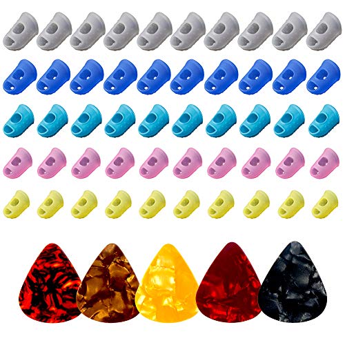 AUGSUN 50pcs Silicone Guitar Finger Guards 5 Sizes Fingertip Protectors