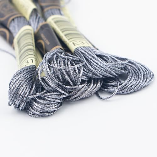 6 Skeins Embroidery Thread, Metallic Grey Embroidery Floss Friendship Bracelet String, Polyester Cross-Stitch Threads for Hand Embroidery, String Art - color: grey