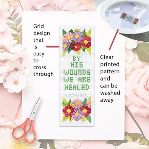 ORIGACH 6 Set Floral & Inspirational Verse Cross Stitch Bookmark Kit - style: Flower & Inspirational Verse
