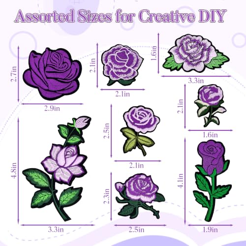 25PCS Purple Rose Iron on Patches, Embroidered Flower Applique Patches - color: purple