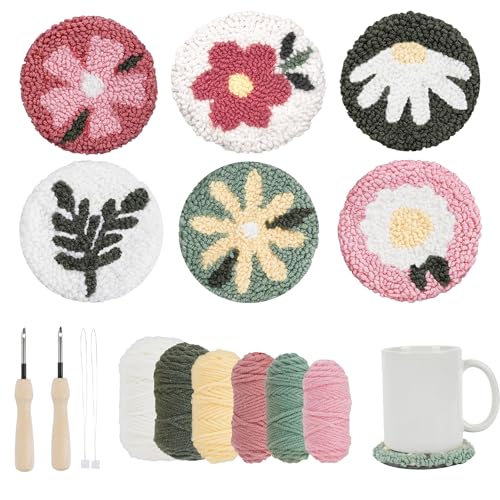 Emri Lane Punch Needle Kit – 6 Floral Design Punch Needle Embroidery Kit - color: Pink