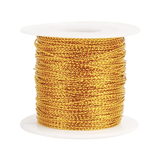 FOIMAS Gold Metallic Cord,Tinsel String Thread for Craft Jewelry Making Braids Gift Wrapping Hanging Ornament,109 Yards - style: Gold