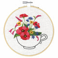 Dimensions 72-76195 Teacup Bouquet Embroidery Kit with 6'' Bamboo Hoop - color: Teacup Bouquet