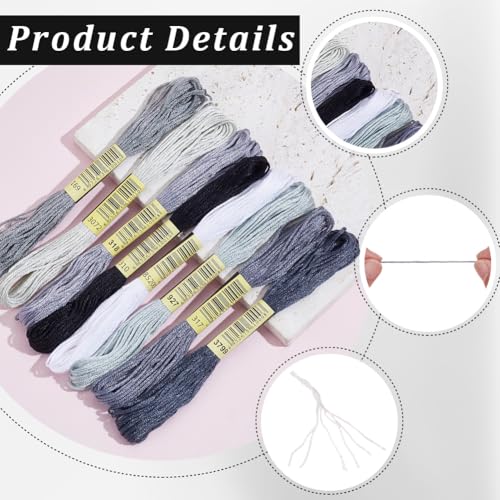 1 Box 65.6 Yards 8 Skeins 6 Strands Gray Embroidery Cotton Floss Cross Stitch Thread Assorted Friendship Bracelet Variegated Yarn Gradient String Bulk for Hand Sewing Making Crochet Weaving - color: Gray Cotton Thread, size: 65.6 Yards