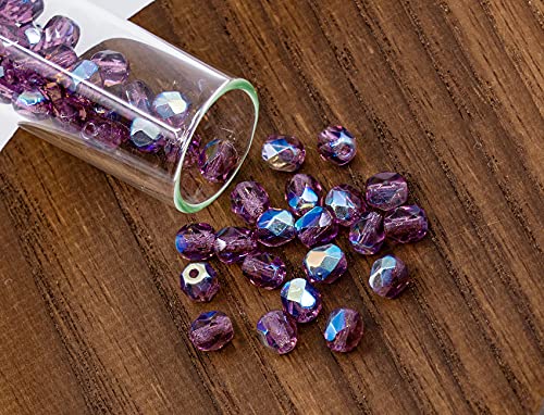 0.88oz (Approx. 300 pcs) Faceted Fire Polished Round Glass Beads 4mm (0.16in), Czech Republic Bohemian Glass Transparent Mix - color: Mix 03 Transparent AB