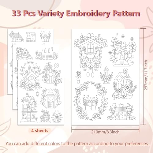 Peacoblue House, Flower Stick and Stitch Embroidery Patterns, Water Soluble - color: House with Flowers