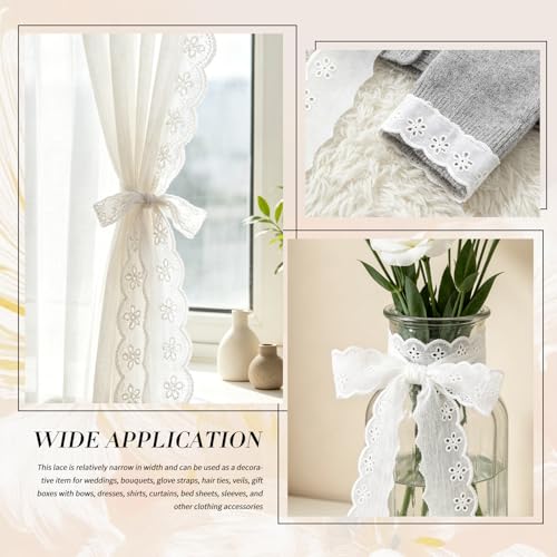 15 Yards White Lace Trim, 15 Yard White Lace Ribbon,1.8inch White Cotton Eyelet Lace Ribbon,Floral Embroidery Ruffle Lace Trim for Sewing Dresses Clothes and Bridal Wedding Applique Decoration - color: White, Length: 15 Yard, Width: 1.8inch / 4.5cm