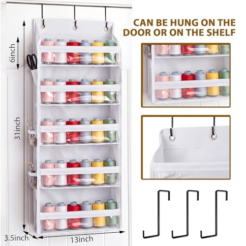 Tegeme 5-tier Hanging Thread Holder with PVC Window & Side Pocket,White - color: White
