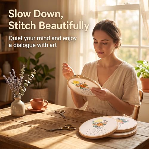 Harimau Adult Beginner Embroidery Starter Kit, Complete Set with 4 Patterns, 2 Hoops, Needles, Scissors, Instruction Guide & Stitching Video Tutorials - color: Human body art patterns