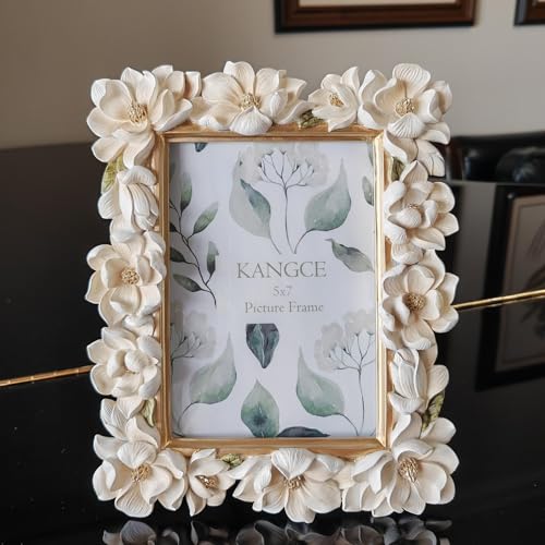 Vintage Picture Frames 5x7 Antique White and Gold Ornate Flower Picture Frames for Tabletop and Wall Mount Decorative Gallery Wall Decor Rustic Home Decor （5x7 inch） - size: 5x7
