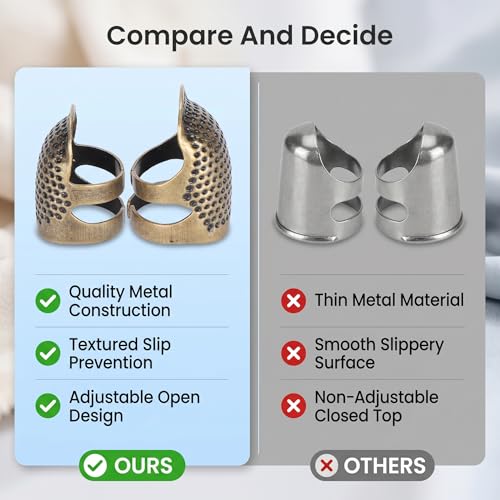 Metal Thimbles for Hand Sewing, Adjustable Finger Protectors for Quilting and Embroidery, 2 Pack Metal Sewing Rings for Needlework and Crafting