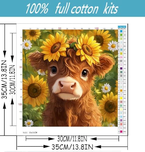 Highland Cattle Cross Stitch Kits for Beginners Adults, Sunflower Patterns Dimensions Needlepoint Art Crafts,Counted Cross Stitch Kits Embroidery Kits for Beginners Adults for Home Decor - color: Cross Stitch-1014-8