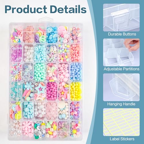 DILIBRA 5 Pack 36 Grids Large Plastic Organizer Box with Adjustable Divider - size: 5 Pack 180 Grids