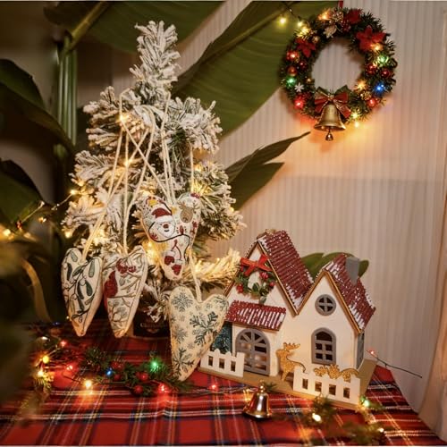 DIY Heart Shaped Hand Embroidered Christmas Ornament Kit Complete Craft Set with Pre-Printed Fabric Embroidery Thread Holiday Cross Stitch Decor for Beginners Adults and Home Decor (Finished product)