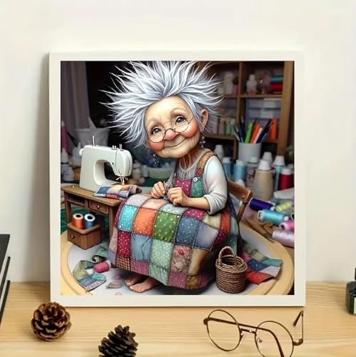 JFYHAB DIY Diamond Art Kits for Adults,Diamond Painting Kits for Adults, Cartoon Grandma Full Drill Diamond Paintings for Beginners, 5D Paint with Diamonds Pictures Gem DIY Crafts Kits 12X12 Inch