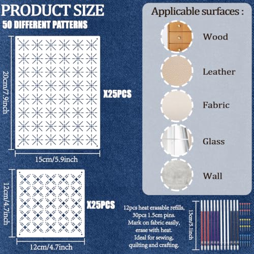 50 Pcs Sashiko Stencil Kit, Plastic Texture Template Pattern - color: Needle and Pen-Color3