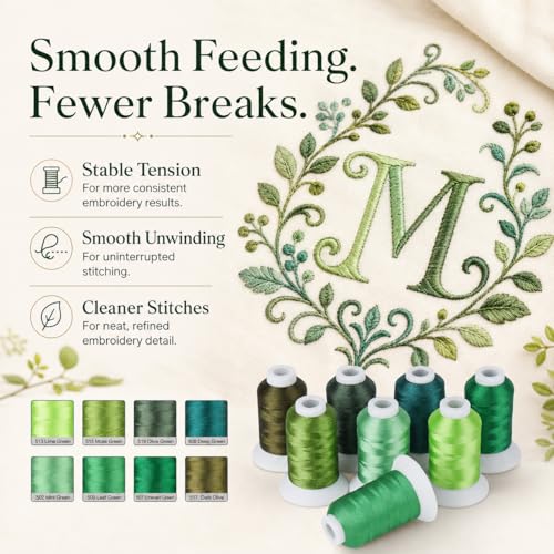 Simthread 8 Shades 550Yds Each 40WT Polyester Embroidery Thread Green Set - color: 550YGreenBrother