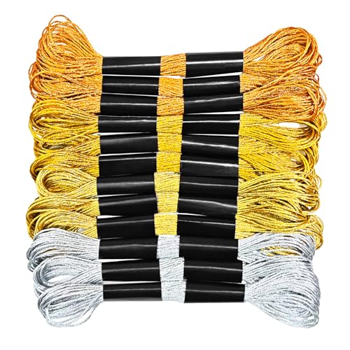 12 Skeins Metallic Embroidery Floss, Gold and Silver Embroidery Thread