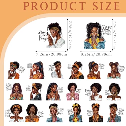 Dazoratix Black Girl Iron on Transfers - 20 Sheets African American Women in Prayer DTF Ready to Press Heat Transfer Designs Stickers Patches Vinyl Decals for T Shirts Clothing DIY Crafts Decorations - style: Praying Black Girl