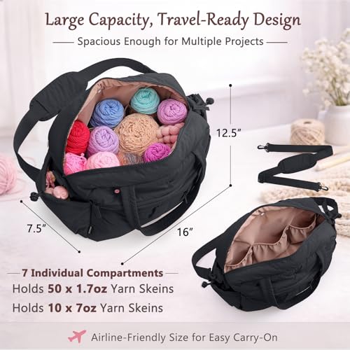 MYBAGZING Large Crochet Bag Organizer w/Crochet Hook Case & Yarn Grommets - color: Black