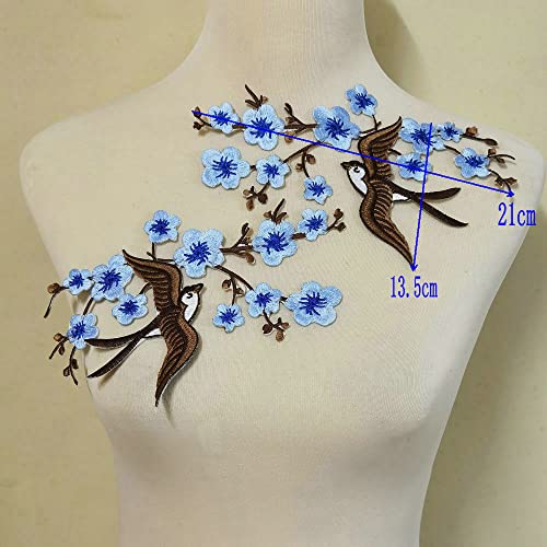 1pair Quince Sakura Flower Embroidery Iron On Applique Patches (Blue H) - color: Blue H