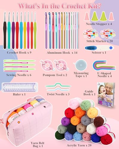 Aeelike Crochet Kit for Beginners Adults, Complete Yarn Kit, Pink - color: Light Pink