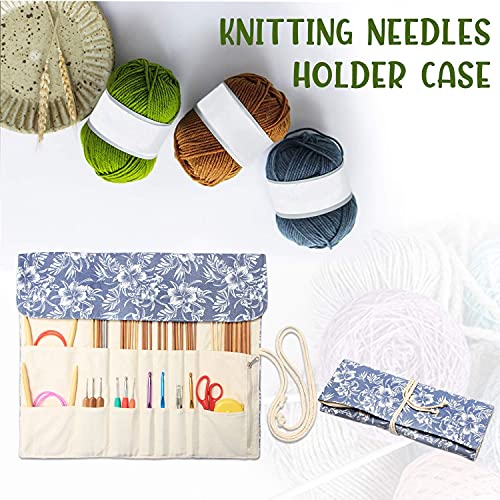Teamoy Knitting Needle Case Organizer Holder Roll(up to 14"), Blue Flowers - color: Blue Flowers, size: 14 inches