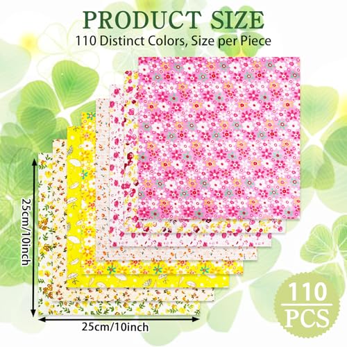 110 Pcs 10x10 Inch Cotton Fabric Squares for Quilting