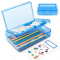 Double Layer Plastic Clear Hard Pencil Cases Box with Personalized sticker - color: Blue-Stickers