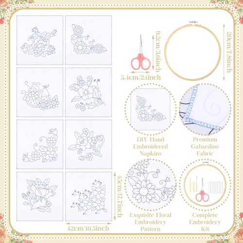 Tioncy 8 Sets Mexican Floral Embroidery Napkins DIY Craft Kit - style: Floral