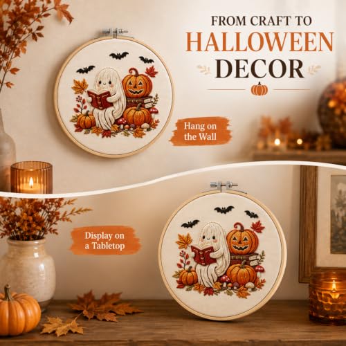 YOUDRN Halloween Ghost Reading Book Embroidery Kit for Beginners Adults - color: Ghost Reading Book