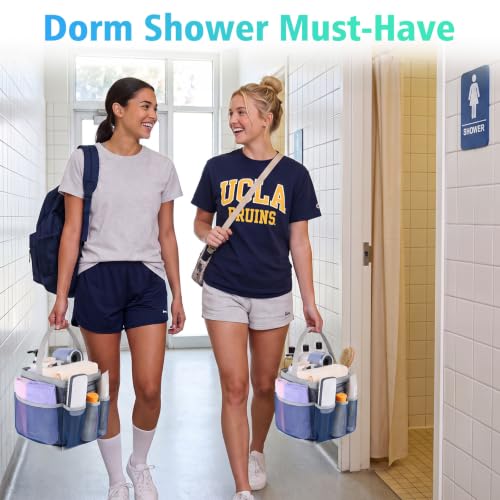EUDELE Mesh Shower Caddy Portable for College Dorm Room Essentials,Portable Shower Caddy Dorm with 9-Pocket Large Capacity, Shower Bag for Beach, Swimming, Gym, Travel essentials, Navy Blue-Grey - color: Navy Blue-Grey